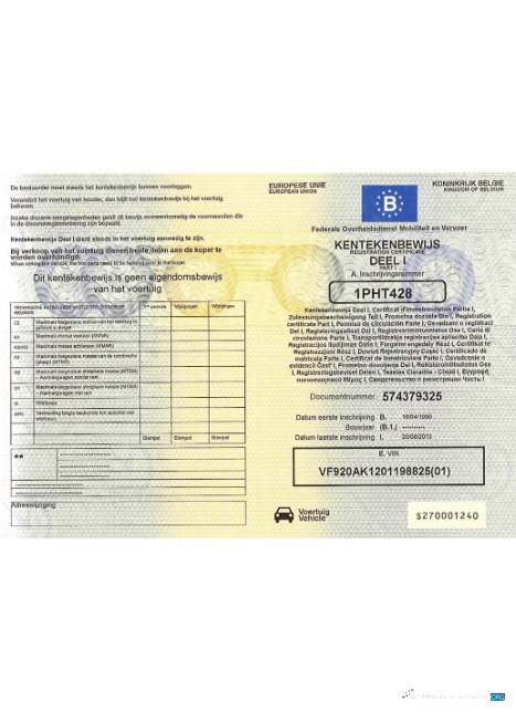 Download Belgium vehicle registration certificate version 2 Photoshop template